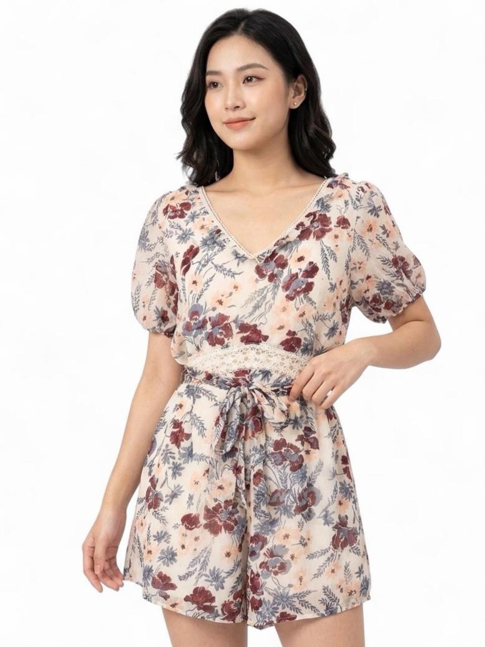 Abercrombie Floral Mini Romper Dress summer Pink Lace Cottagecore Women Medium